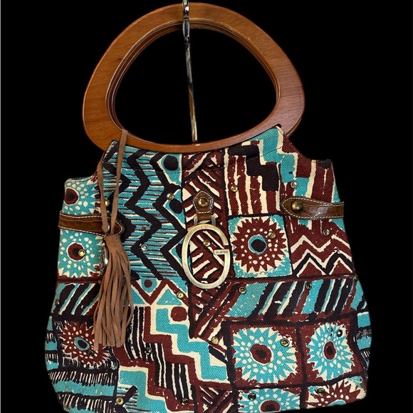 GUESS Boho Tribal Canvas Handbag - Picture 8 of 8